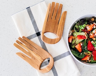 Olive Wood Hands Serving Set // Salad Spoons // African Wood Salad Set //  Made in Kenya