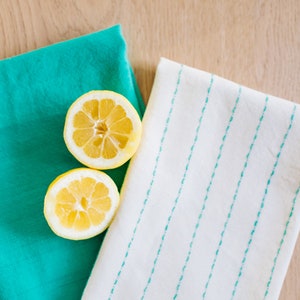 Hand-Loomed Cotton Kitchen Towels, Set of 2: Jade Pinstripes image 3