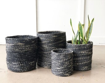 African Storage Plant Basket // Kenya Kiondo Basket // Woven Sisal Planter // Midnight Constellation