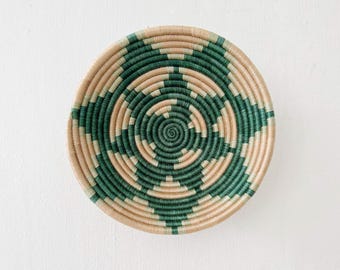 Small African Basket- Elonga // Rwanda Wall Basket // Sisal & Sweetgrass Woven Bowl // Green, Beige