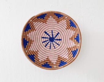 Small African Basket- Moanda // Rwanda Wall Basket // Sisal & Sweetgrass Woven Bowl // Pink, Blue, Brown