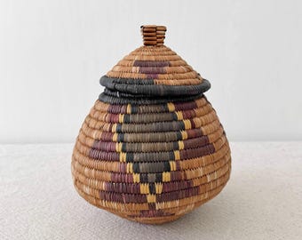 African Zulu Basket // Lidded Palm Basket // Woven in South Africa // F003