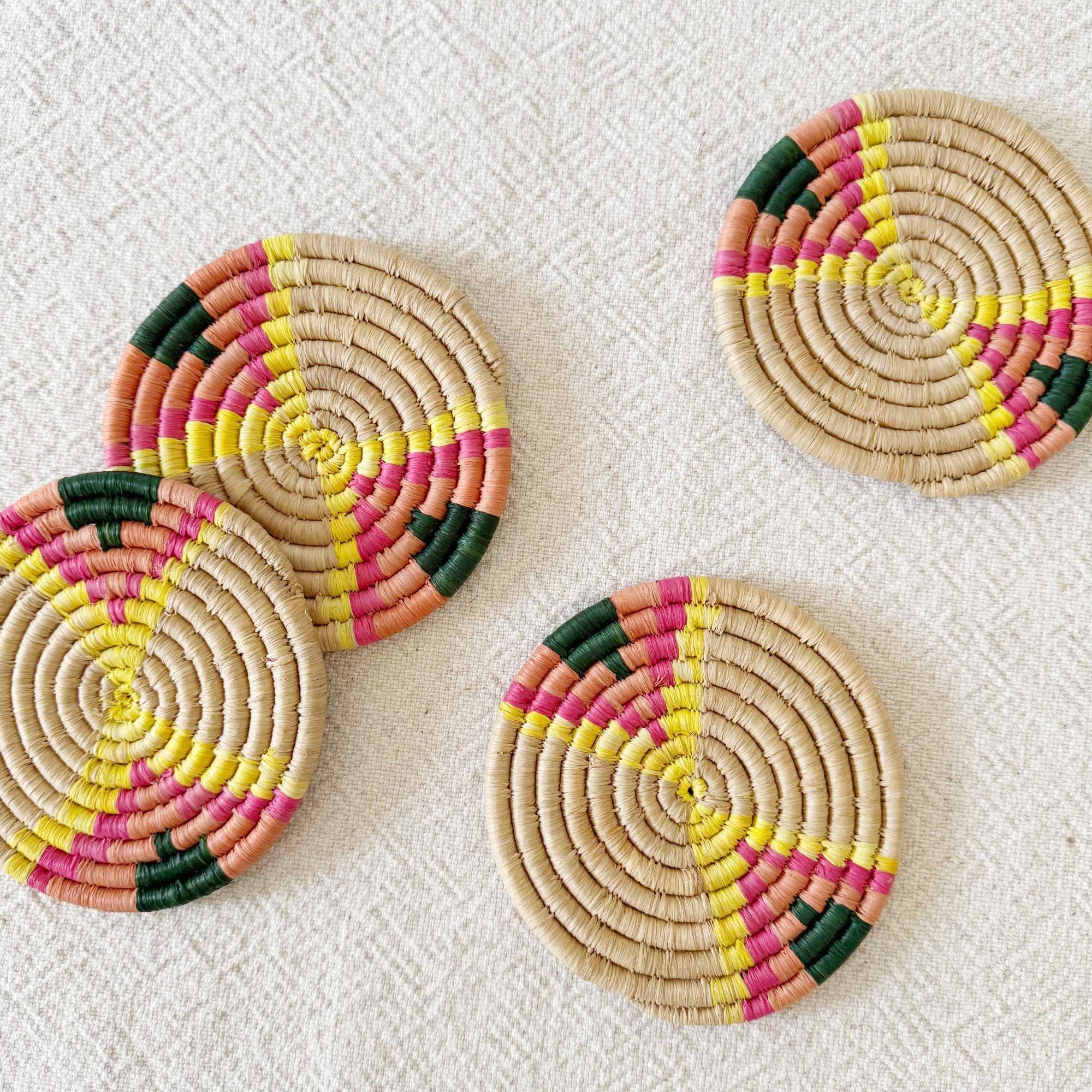 African Coasters Set- Kazinga // Woven in Rwanda // Sisal & Sweetgrass ...