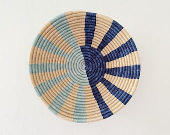 African Basket- Nzera // Rwanda Basket // Woven Basket // Sisal & Sweetgrass // Blue, Tan