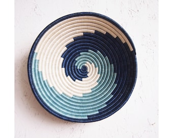 African Basket- Rususa // Rwanda Basket // Woven Basket // Sisal & Sweetgrass // Blues, White