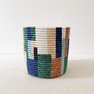 10&quot; Storage Plant Basket: Shonga // Rwanda Planter // Sisal & Sweetgrass // Blue, Green