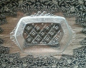 Anchor Hocking Glass Co Rectangular Criss Cross Bubble Handle Retro Serving Relish Dish Butter Tray