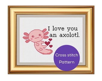 Te amo un patrón de punto de cruz Axolotl