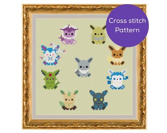 Shiny Eeveelution Cross Stitch Pattern