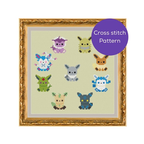 Shiny Eeveelution Cross Stitch Pattern