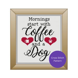 コーヒーと犬のクロスステッチパターン