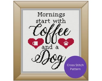 Kruissteekpatroon Koffie en een hond