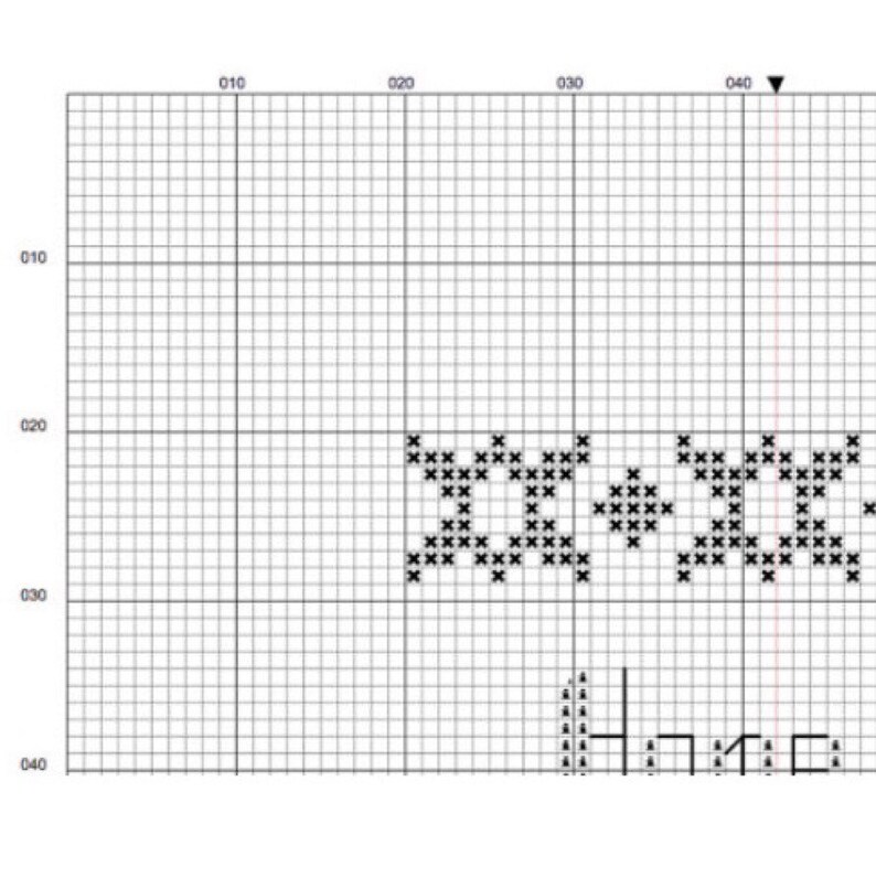 May include: Cross-stitch pattern on graph paper. The design features repeating geometric shapes in black, with the word "Home" stitched below. The grid is marked with numbers and lines for easy reference.