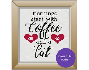 Kruissteekpatroon Koffie en een kat