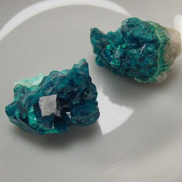 Dioptase Crystal Mineral Specimen. Natural, Raw, Nodule. Deep Emerald Green Blue Hue. No Hole! TWO Pieces #2748
