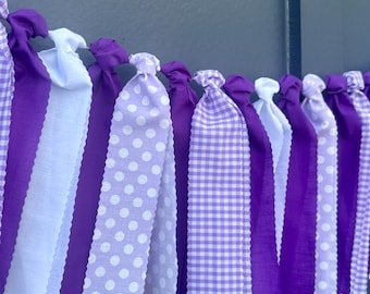 Purple Gingham Garland, Polka Dot Bed Party Banner, Grad Party Backdrop, University Tailgate Bunting, Fort Worth Texas, Manhattan Kansas Art