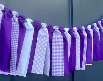 Purple Gingham Garland, Polka Dot Bed Party Banner, Grad Party Backdrop, University Tailgate Bunting, Fort Worth Texas, Manhattan Kansas Art