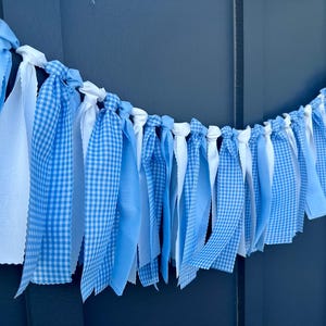 Oktoberfest Fabric Garland: Blue Gingham Banner, German Party Decor