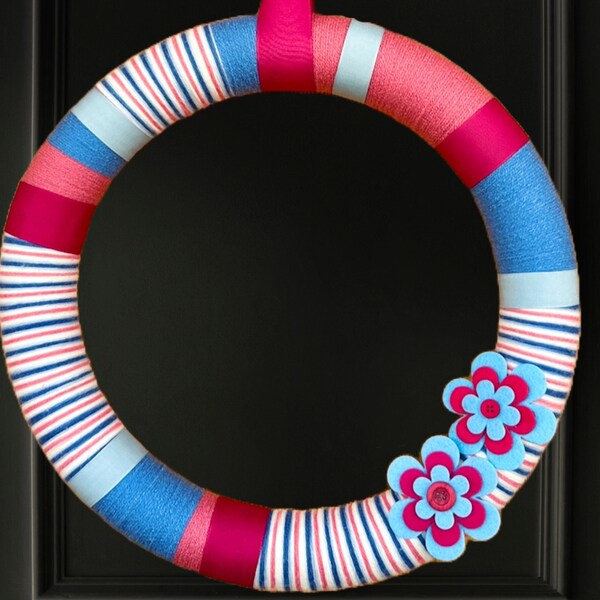 Pink and Blue Nursery Flower Wreath | Minimal Baby Shower Door Hanger | Gender Reveal Centerpiece