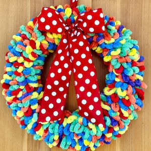 Happy Birthday Party Wreath | Colorful Rainbow Classroom Door Hanger | Red Polka Dot Celebration Decor |