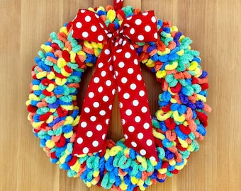 Happy Birthday Party Wreath | Colorful Rainbow Classroom Door Hanger | Red Polka Dot Celebration Decor |