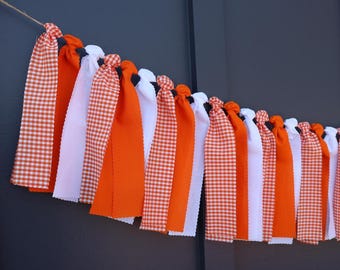 Tennessee Garland, Orange and White Checkerboard Banner, Gingham Check Bunting, Tailgate Party Decor, Knoxville Art, College Graduation Gift
