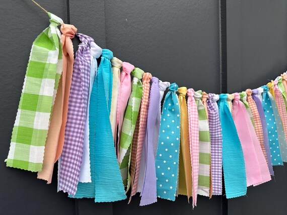 Easter Fabric Garland, A Little Bunny Baby Shower Backdrop, Spring Banner for Mantel, Pastel Bunting for Entryway, Gender Neutral Birthday