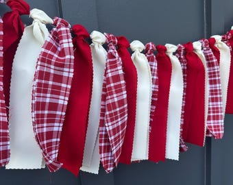 Oklahoma Fabric Garland, Crimson and Cream Tailgate Decor, Bed Party Ribbon Banner, Plaid University Wall Art, Indiana Dorm Decor