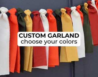 CUSTOM Fall Fabric Garland, Fall in Love Bridal Shower Backdrop, Little Turkey Birthday Bunting, Friendsgiving Banner, Thanksgiving Mantel