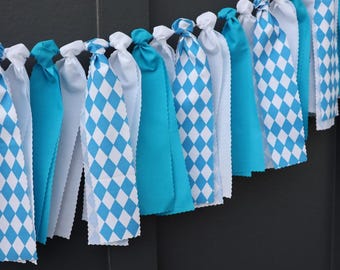 Oktoberfest Garland, German Party Decor, Lozenge Pattern Fabric Backdrop, Bavarian Banner, Blue and White Diamond Birthday Bunting