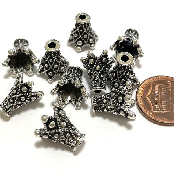 5pcs of Antique Silver Crown Bead Caps Cone Caps(No.BCP331)