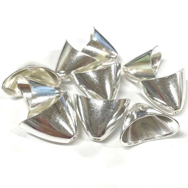 10pcs of Large Bright Silver Triangle Cone Bead Caps Tassel Caps(No. BCP1790)