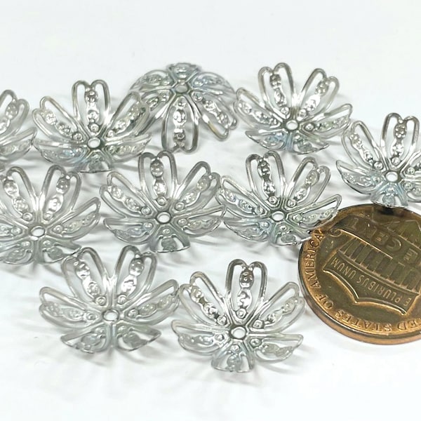 30pcs of Stainless Steel Filigree Flower Bead Caps(No. BCP1782)