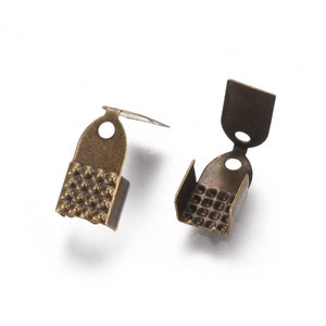 50 Antique Bronze Plated Cord End Caps: Iron Crimp Ends (10x6x2mm)
