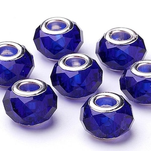 10pcs Clear Blue Faceted Rondelle Glass Beads with Silver Plated Core