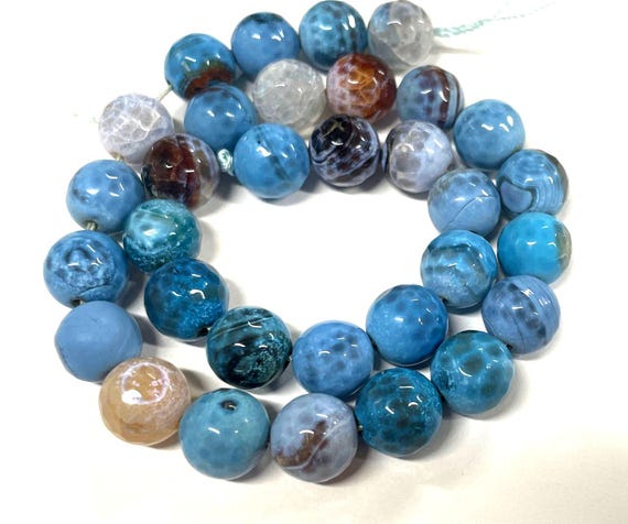 Fire Crackle Agate Beads: 12mm Blue Faceted Round, 31pcs