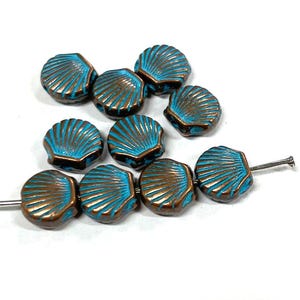 10 stuks antiek koper patina blauwe schelp spacer kralen 9 mm (nr. SPC2399)