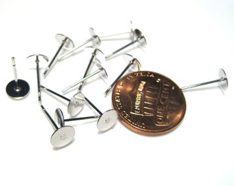 50pcs of 304 Stainless Steel Flat Round Blank Peg Ear Stud Components(No. STG965)