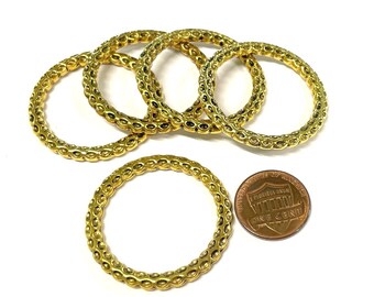 4pcs of Large Antique Gold Circle Round Ring Links Double Sided 35mm(No. GLKR1185)