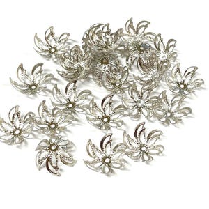 50pcs of Silver Tone Filigree Flower Bead Caps(No. BCP377)