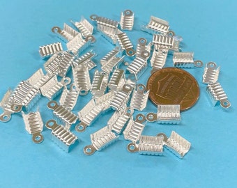 50 embouts de cordon à sertir argentés brillants, 12 x 5 mm, embouts à sertir pliants (n° TGCLS804A)