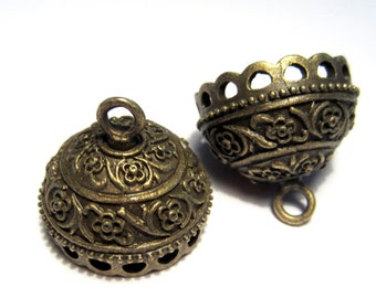 2pcs of Antique Bronze Large Tassel Caps Cone Bead Caps(No.BZCP511)