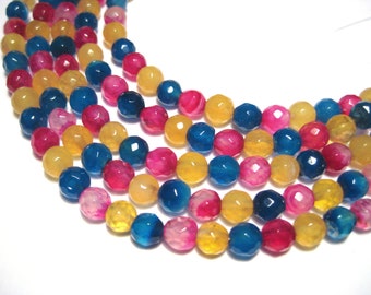 1 Strand (62pcs) of Mixed 6mm Faceted Round Natural Agate Beads Dyed (No. GS1678)