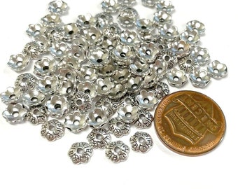 100pcs of Antique Silver Small Flower Bead caps 5mm(No. BCP359)