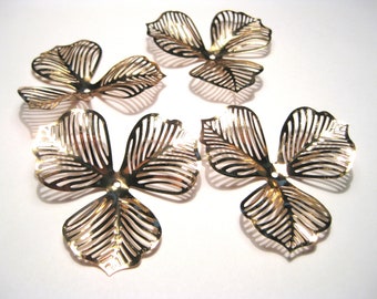 4pcs of Large KC Gold 3-Petal Filigree Flower Iron Bead Caps(No. BCPKC422)