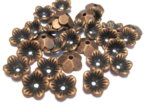 20pcs of Antique Copper Plated Flower Bead Caps 10x3mm(no