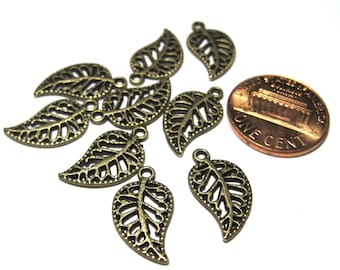 20pcs of Antique Bronze Filigree Leaf Charms Pendants 17mm(No. BZCM443)