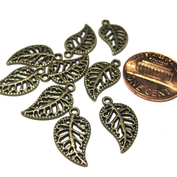 20pcs of Antique Bronze Filigree Leaf Charms Pendants 17mm(No. BZCM443)