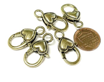 5pcs of Large Antique Brass Heart Lobster Claw Clasps(No. LBCLS775)