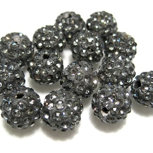 10pcs Gray Polymer Clay Rhinestone Beads Pave Disco Ball Beads 10mm - Grade AAA